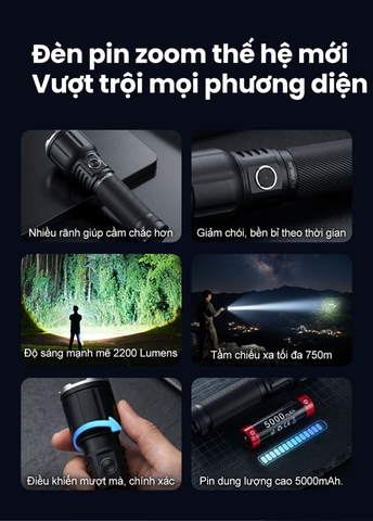 Đèn pin Zoom Klarus A3 V1 2200 lumen chiếu xa 750m, điều chỉnh tiêu cự xa & gần, sạc USB-C