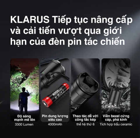 Đèn pin KLARUS XT11GT PRO V3 sáng 3300 lumen chiếu xa 380m công tắc kép thế hệ 6