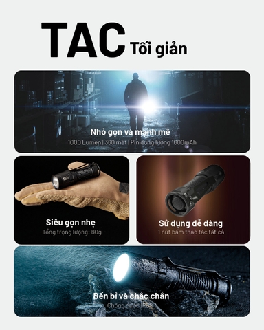Đèn pin mini NITECORE MT1C PRO sáng 1000lm chiếu xa 360m pin 18350 1600mAh