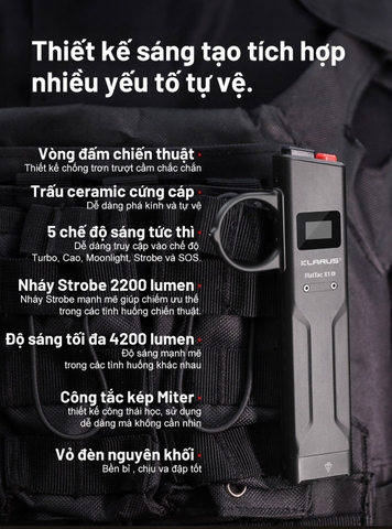 Đèn pin chiến thuật siêu mỏng KLARUS FlatTac X1 sáng 4200 lumen pin 2150mAh sạc USB C