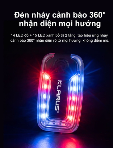 KLARUS WL6 – Đèn cảnh báo gắn vai đỏ xanh 360°, pin 24h