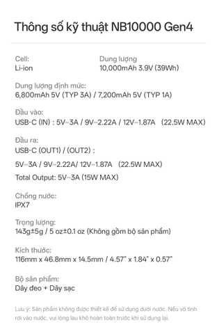 Sạc dự phòng NITECORE NB10000 Gen 4 10000 mAh sợi carbon siêu nhẹ chống nước, đèn sạc RGB