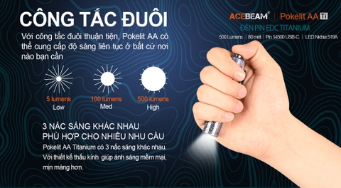 Đèn pin mini ACEBEAM POKELIT AA Titanium sáng 500 lumen chiếu xa 80m