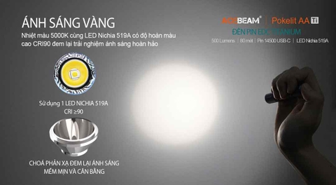 Đèn pin mini ACEBEAM POKELIT AA Titanium sáng 500 lumen chiếu xa 80m
