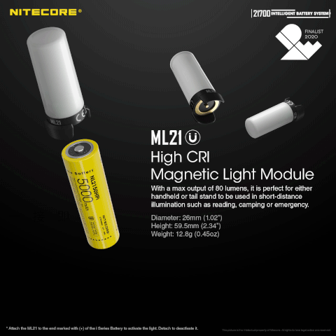 Đèn bulb tản sáng Nitecore ML21 gắn pin 21700i Nitecore
