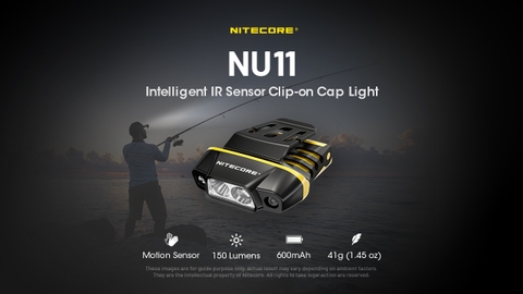 Đèn pin đội đầu NITECORE NU11 kiêm gài mũ sáng 150 lumen chiếu xa 50m cảm biến chuyển động pin liền thân