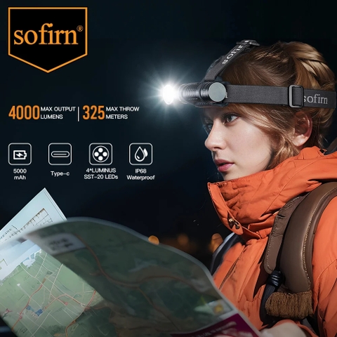 Đèn pin đội đầu siêu sáng Sofirn HS41 sáng 4000 Lumens chiếu xa 325m đuôi nam châm