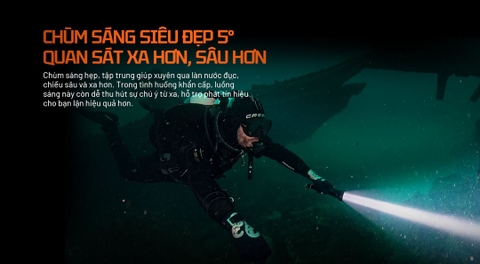 Đèn pin lặn ACEBEAM D30 – Sáng 5600 Lumens, chiếu xa 1454m, lặn sâu tối đa 100m
