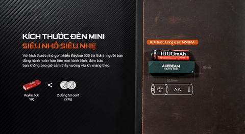 Đèn pin móc khoá ACEBEAM Keylite 500 - siêu gọn 500 lumen nhẹ 19g
