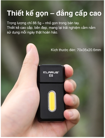 Đèn pin mini Klarus E8 sáng 1000lm – Xoay Đầu 180° đế nam châm