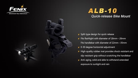 Gá xe đạp Fenix ALB-10 tương thích các đèn đường kính thân 18mm-26mm