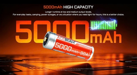 Pin sạc xả cao ACEBEAM 21700 5000mAh – dòng xả tối đa 30A