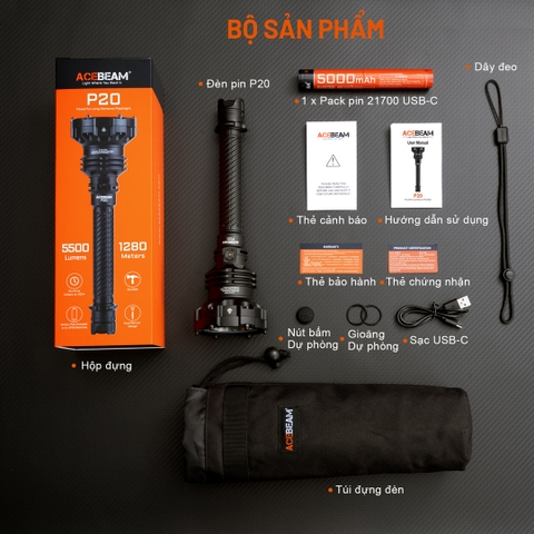 Đèn pin chiếu xa ACEBEAM P20 sáng 5600 lumen chiếu xa 1454m 2 phiên bản LED