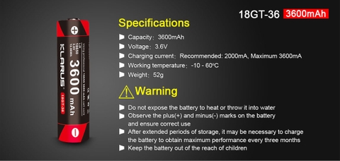 Pin sạc KLARUS 18650 cao cấp dung lượng 3600mAh
