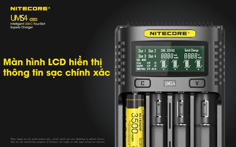 Sạc pin 4 slot thông minh NITECORE UMS4 đầu vào USB-C