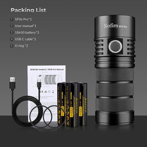 Đèn pin siêu sáng SOFIRN SP36 PRO sáng 8000 lumen chiếu xa 450m cổng sạc Type-C sử dụng 3 pin 18650 (kèm theo)