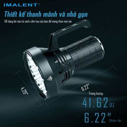 Đèn pin siêu sáng IMALENT SR16 sáng 55.000 lumen chiếu xa 1715m pack 4 pin 21700 tổng 16.000mAh sạc DC