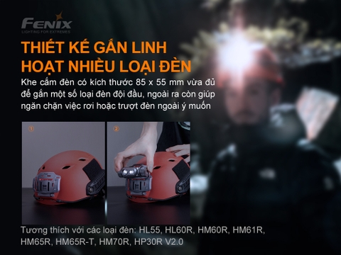 Kẹp cài mũ bảo hiểm FENIX ALG-04 hỗ trợ tương thích các loại đèn HM60R, HM61R, HM65R, HM70R