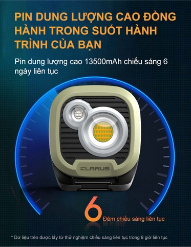 Đèn pin cắm trại KLARUS WL3 sáng 1500 lumen pin liền thân 13.500mAh sạc USB-C chức năng powerbank