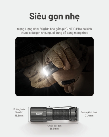 Đèn pin mini NITECORE MT1C PRO sáng 1000lm chiếu xa 360m pin 18350 1600mAh