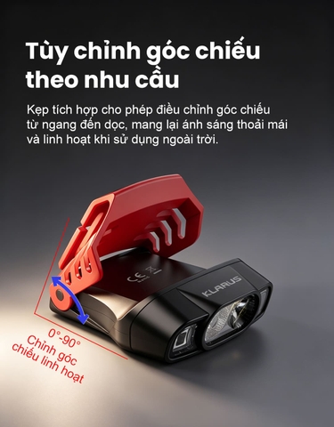 Đèn pin cài mũ Klarus HC3 PRO 260 lumen, cảm biến chuyển động, ánh sáng trắng đỏ
