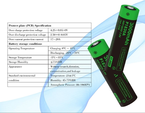 Pin sạc VAPCELL P1830A dung lượng 3000mAh