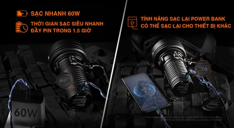Đèn pin ACEBEAM X25 – Siêu sáng 23000 lumen, chiếu xa 1553m, sạc nhanh 60W, pin khủng