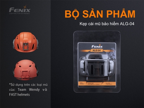 Kẹp cài mũ bảo hiểm FENIX ALG-04 hỗ trợ tương thích các loại đèn HM60R, HM61R, HM65R, HM70R
