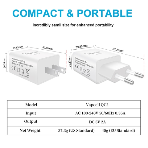 Củ sạc Vapcell QC2 hai cổng