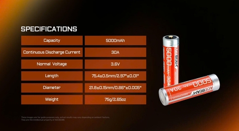 Pin sạc xả cao ACEBEAM 21700 5000mAh – dòng xả tối đa 30A