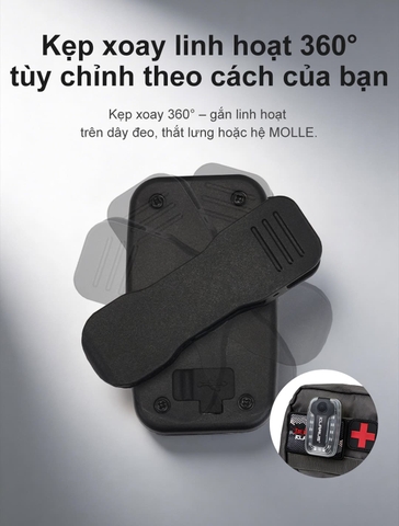 KLARUS WL6 – Đèn cảnh báo gắn vai đỏ xanh 360°, pin 24h