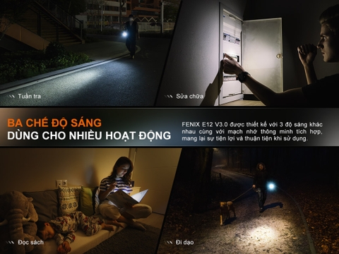 Đèn pin mini FENIX E12 V3.0 sáng 200 lumens chiếu xa 78m sử dụng pin AA tích hợp nam châm đuôi