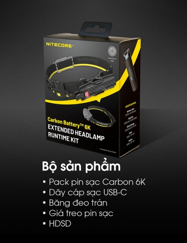 Pin sạc mở rộng NITECORE Carbon 6K 6000mAH dành cho đèn đeo đầu NITECORE