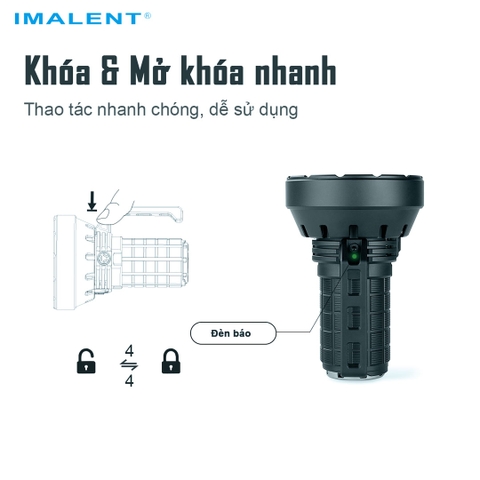 Đèn pin siêu sáng IMALENT SR16 sáng 55.000 lumen chiếu xa 1715m pack 4 pin 21700 tổng 16.000mAh sạc DC