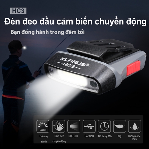 Đèn pin đội đầu KLARUS HC3 LED COB độ sáng 100 lumen chiếu xa 15m (pin liền)