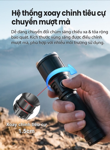 Đèn pin Zoom Klarus A3 V1 2200 lumen chiếu xa 750m, điều chỉnh tiêu cự xa & gần, sạc USB-C