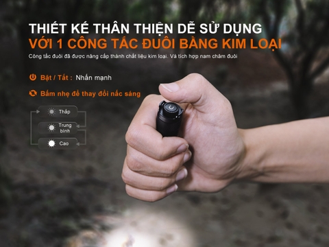 Đèn pin mini FENIX E12 V3.0 sáng 200 lumens chiếu xa 78m sử dụng pin AA tích hợp nam châm đuôi