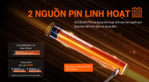 Đèn pin chiếu xa ACEBEAM P20 sáng 5600 lumen chiếu xa 1454m 2 phiên bản LED
