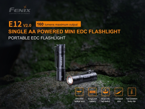 Đèn pin mini FENIX E12 V2.0 độ sáng 160 lumens chiếu xa 68m