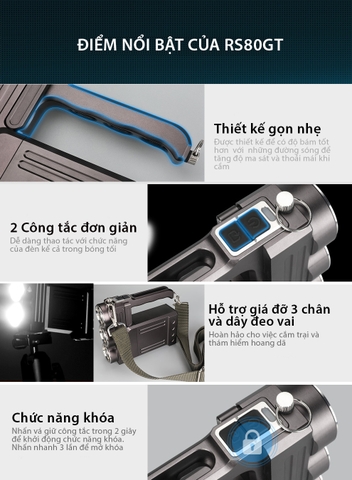 Đèn pin siêu sáng KLARUS RS80GT độ sáng 10.000 lumen chiếu xa 570m