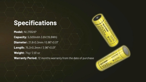 Pin sạc NITECORE NL2155HP dung lượng 5500mAh dòng xả tối đa 20A