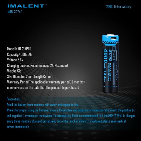 Pin sạc IMALENT MRB-217P40 dung lượng 4000mAh có cổng sạc