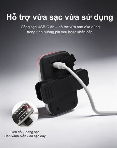 KLARUS WL6 – Đèn cảnh báo gắn vai đỏ xanh 360°, pin 24h