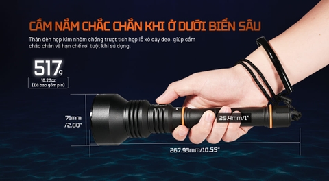Đèn pin lặn ACEBEAM D30 – Sáng 5600 Lumens, chiếu xa 1454m, lặn sâu tối đa 100m