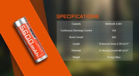 ACEBEAM 21700 5600mAh – Pin sạc Li-ion dung lượng cao, xả liên tục 15A