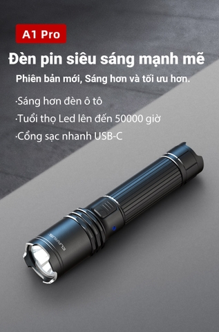 Đèn pin KLARUS A1 Pro độ sáng 1300 lumen chiếu xa 230 mét cổng sạc USB-C pin 18650 2600mAh (kèm theo)
