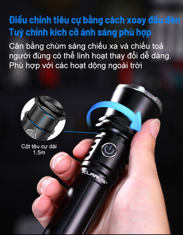 Đèn pin zoom KLARUS A3 sáng 2200 lumens chiếu xa 750m sạc USB-C pin 21700 - 4000mAh