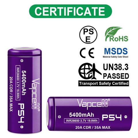 Pin sạc VAPCELL P54 26650 dung lượng 5400mAh dòng xả cao