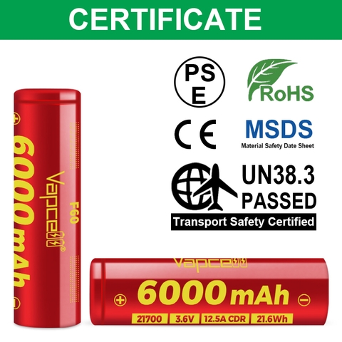 Pin sạc VAPCELL F60 21700 dung lượng 6000mAh