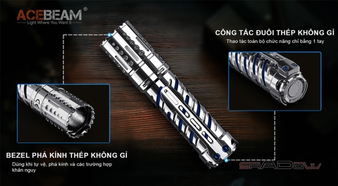 Đèn pin siêu sáng ACEBEAM E70 Stainless Steel Led XHP70.2 độ sáng 4000lumen, chiếu xa 220m, pin 21700